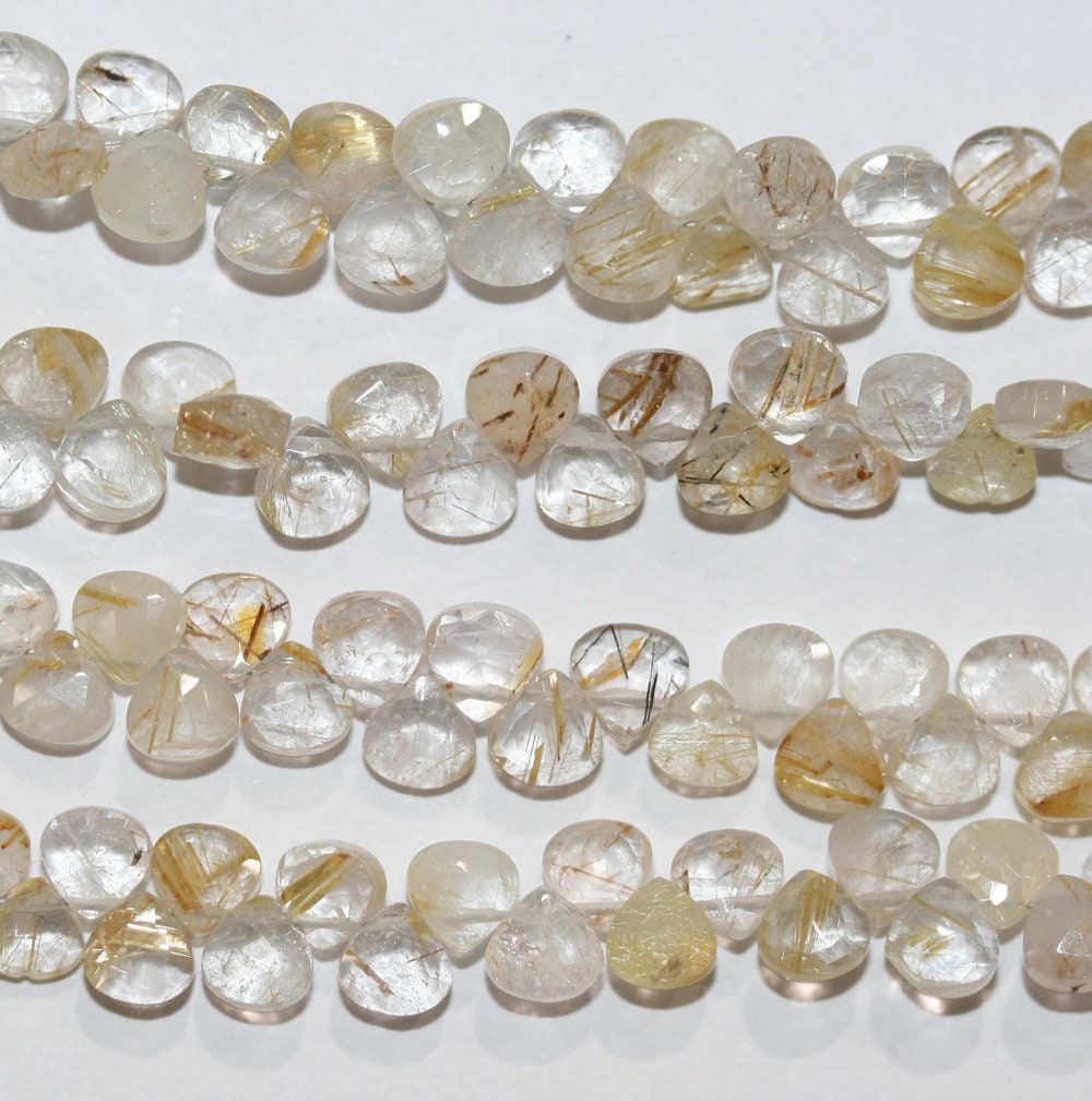 Cuentas de cuarzo rutilado facetadas de 7" (4-5 mm) - Hilo de 16 cm