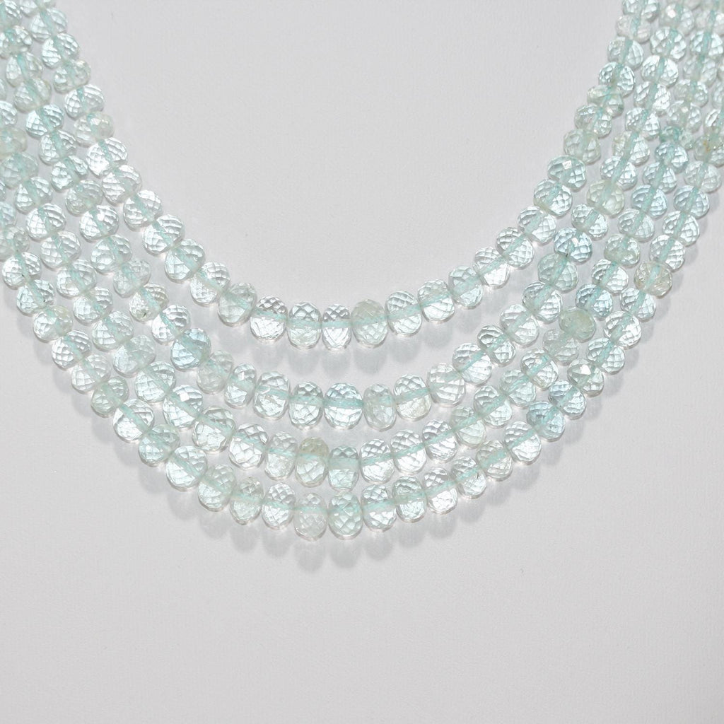 Aquamarine Graduated Faceted Rondelle Necklace 4x3 - 6x4mm.( 4 Strands )