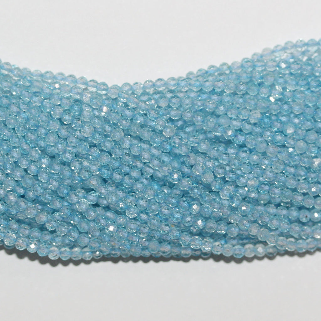 Perles rondes à facettes en topaze bleue, 15 pouces, 2,5 mm - Fil de 39 cm