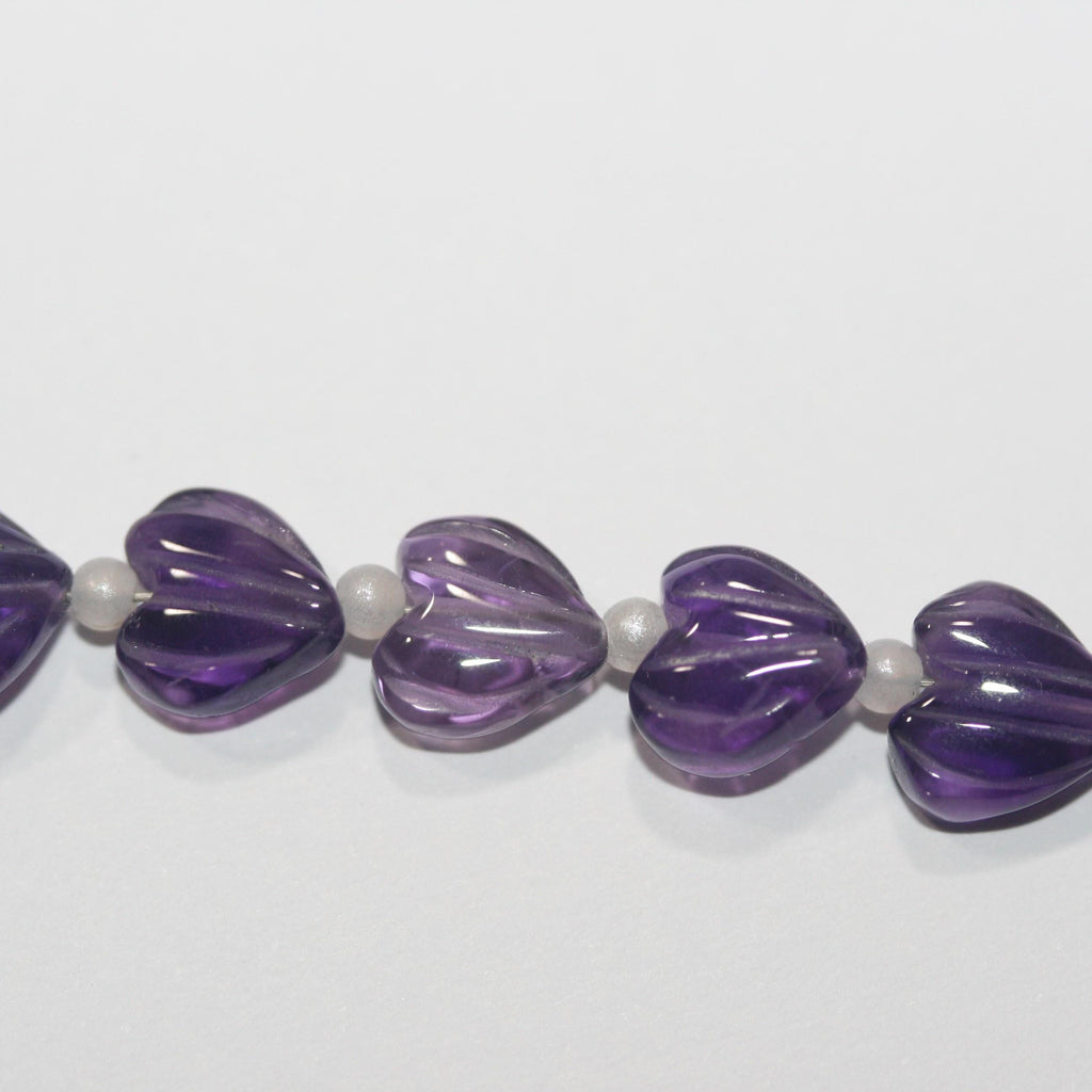 Cuentas de corazón de amatista de 8" (8-9 mm). Aprox. - Hilo de 20 cm.