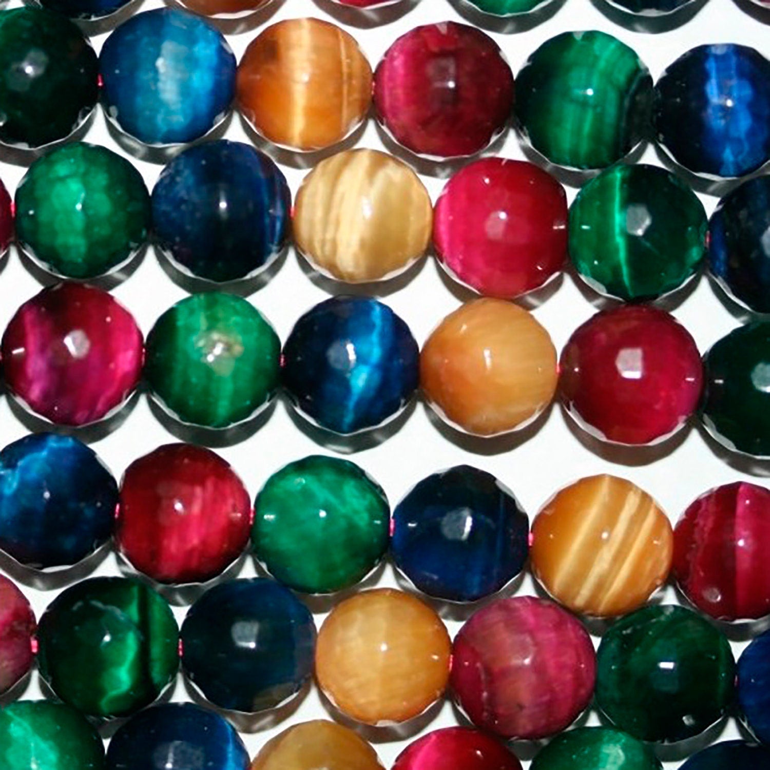 Cuentas redondas facetadas de ojo de tigre multicolor de 16" (10 mm) - Hilo de 40 cm