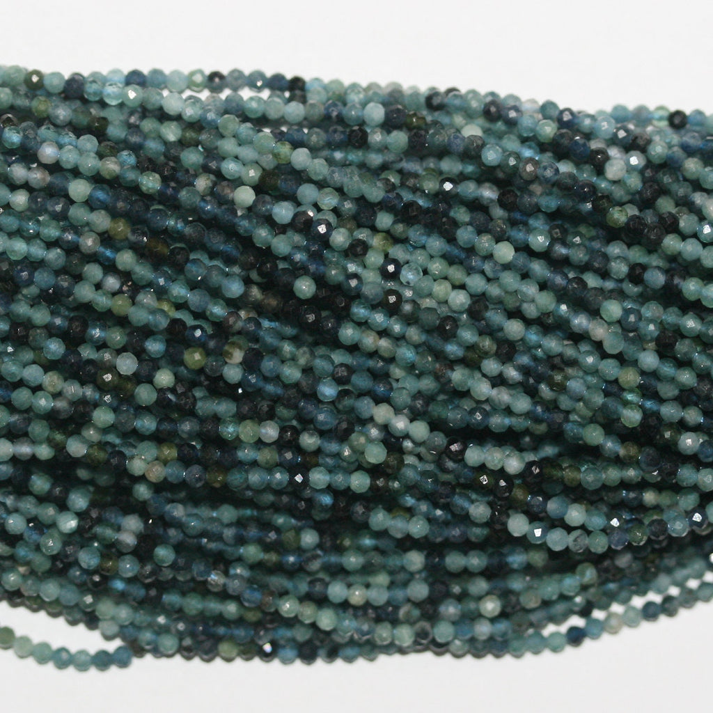 14" St Blue Turmaline Faceted Round Beads 1.7mm.-Strand 38cm