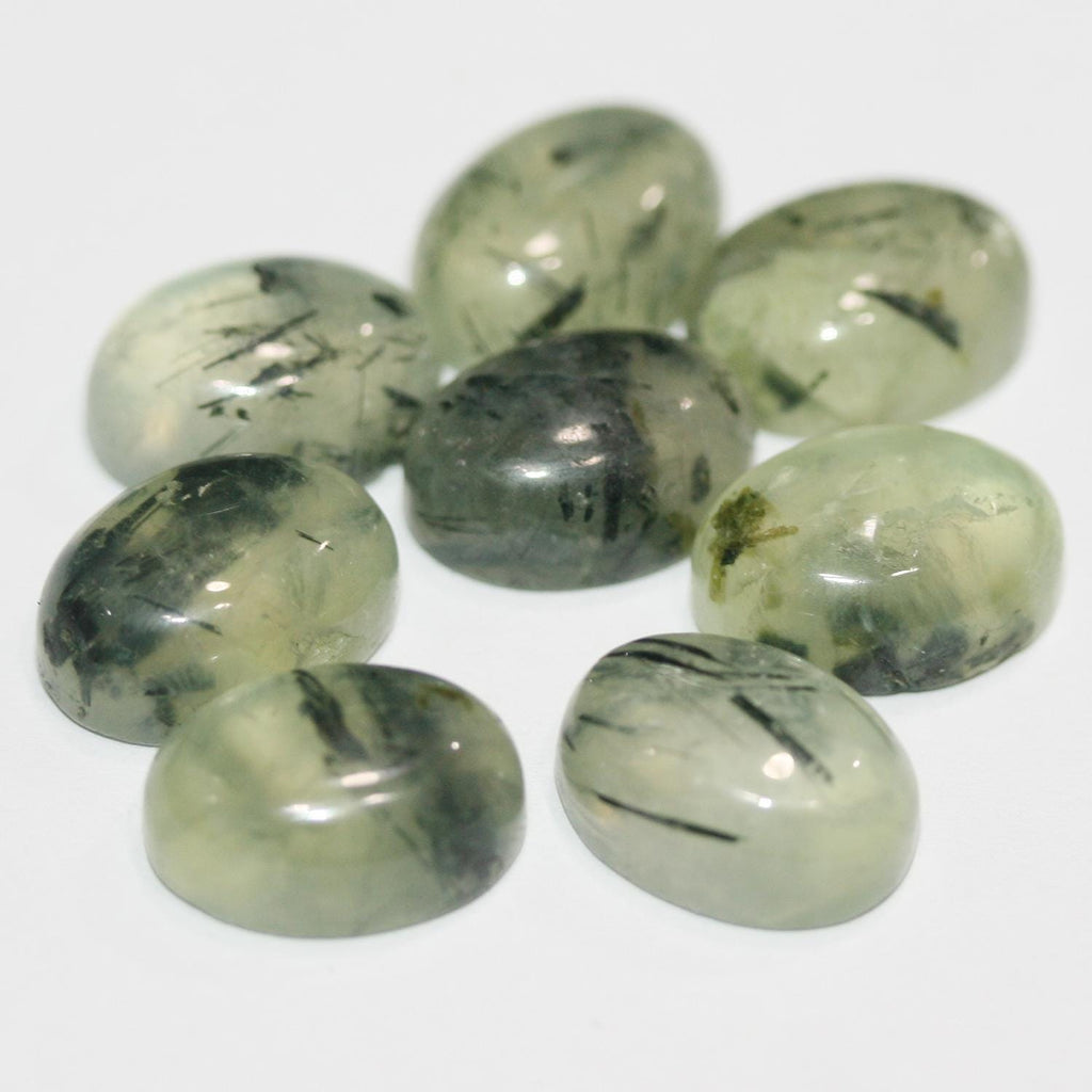 Lote de 8 cabujones ovalados de prehnita de 14 x 10 mm (8 piezas).