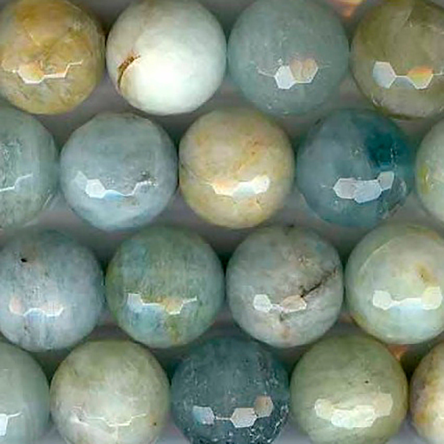 Cuentas redondas facetadas de aguamarina de 16 mm (16") - Hilo de 40 cm