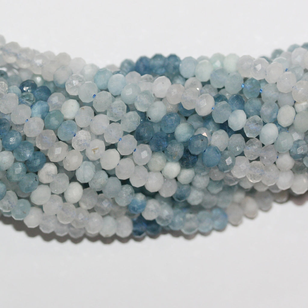 Perles rondelles à facettes en aigue-marine de 15 pouces, 5 x 3,5 mm - Fil de 39 cm.