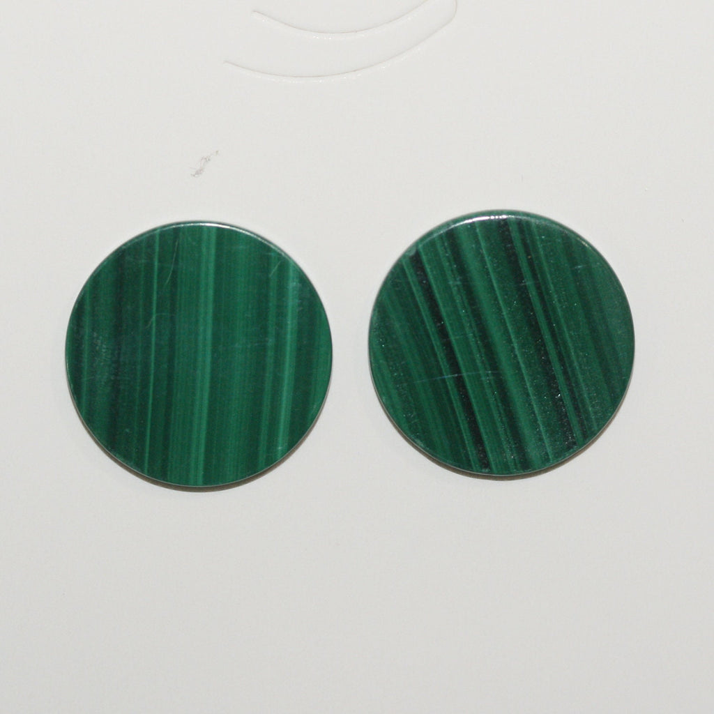 Lote de 2 discos planos redondos de malaquita de 20 mm (2 unidades). Malaquita genuina natural sin tratar.