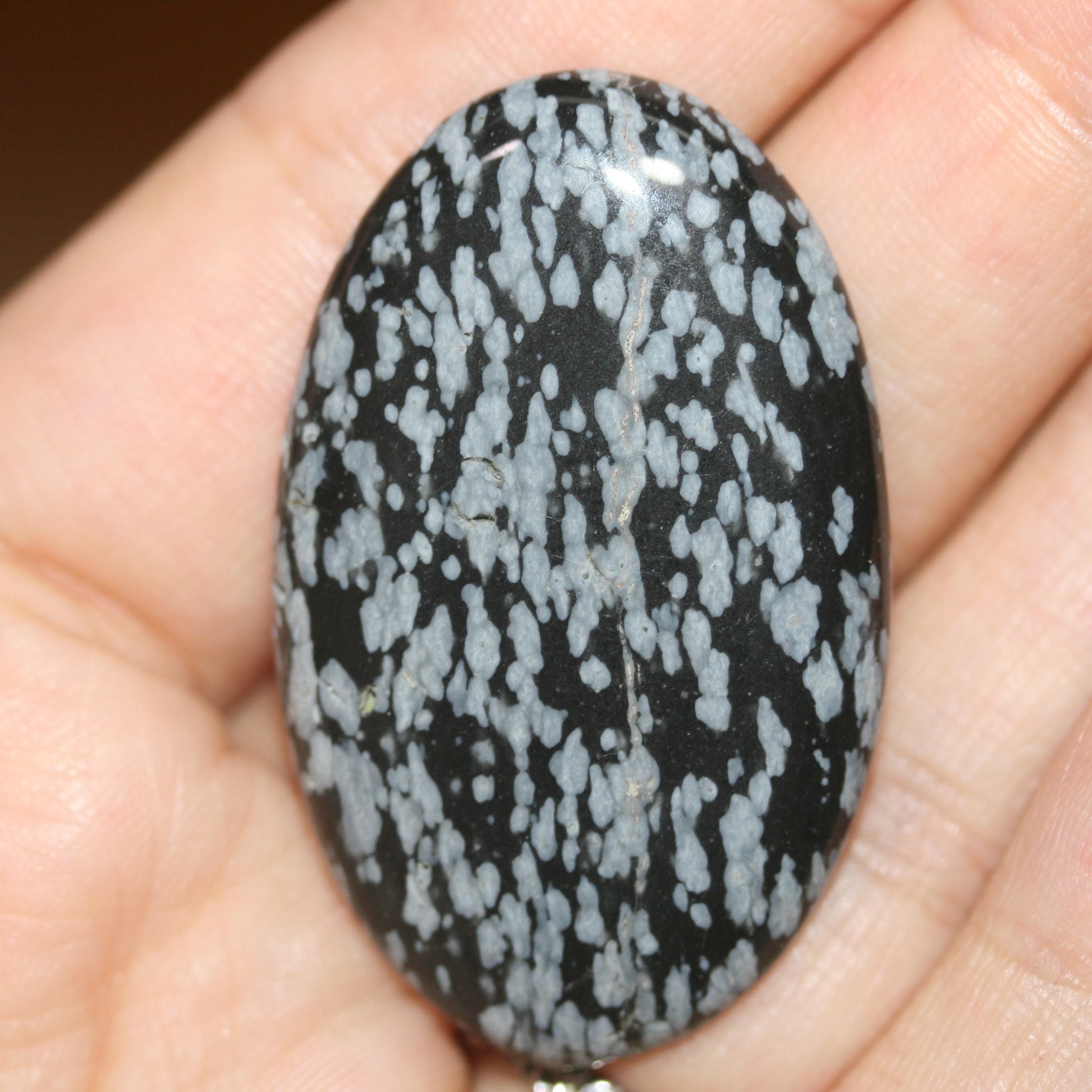 Big Oval Snowflake Obsidian Cabochon 41.6x26mm  41.31 ct- Designer Cabochon Natural Stone
