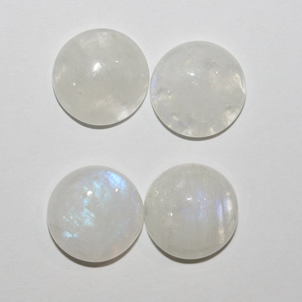Lote de 4 cabujones redondos lisos de piedra lunar de 12 mm. (4 piezas).
