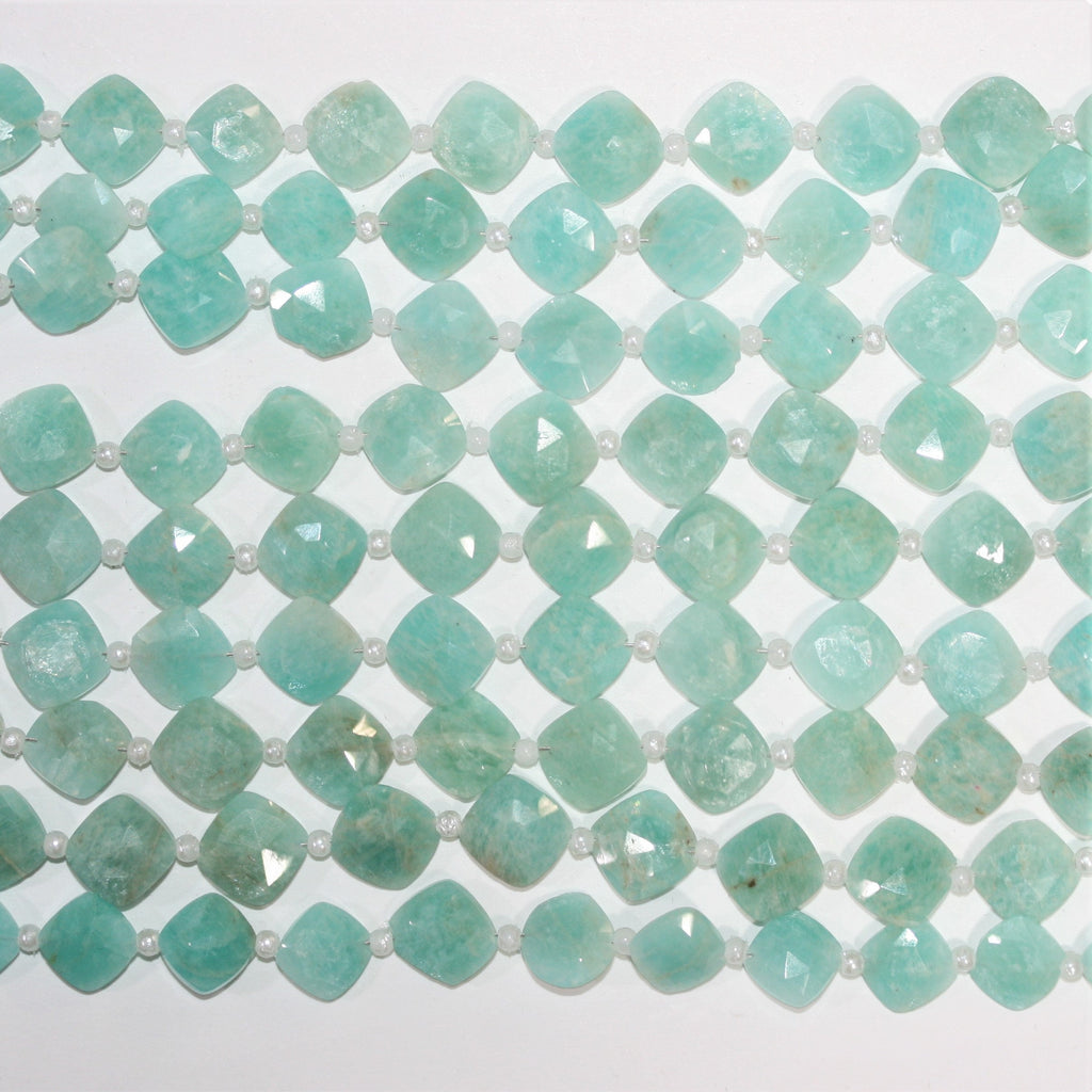 Cuentas de diamante facetado de amazonita de 8" de St., 10 mm, hilo de 21 cm.