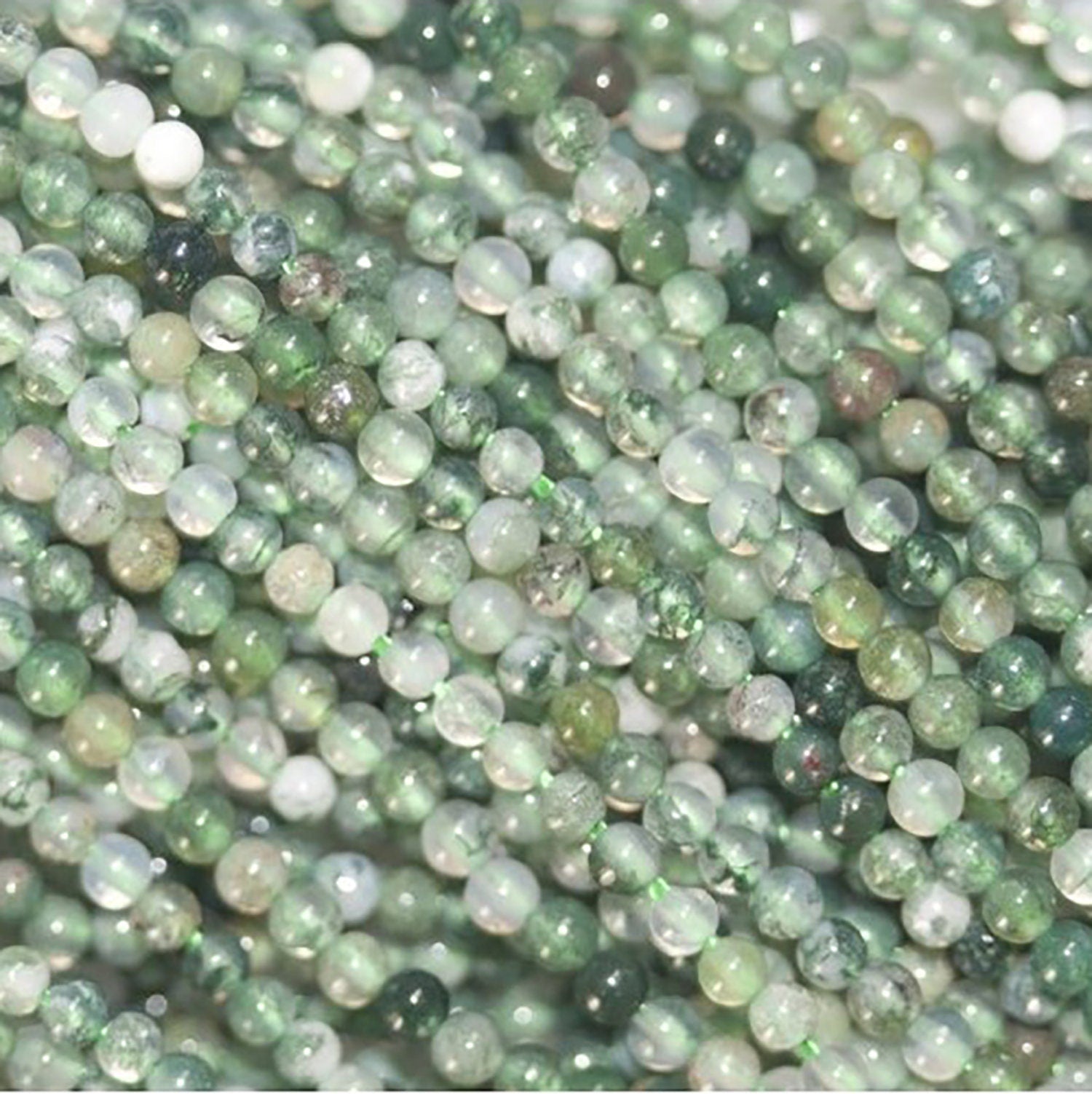 14" St Moss Agate Smooth Round Beads 2mm.-Strand 39cm.