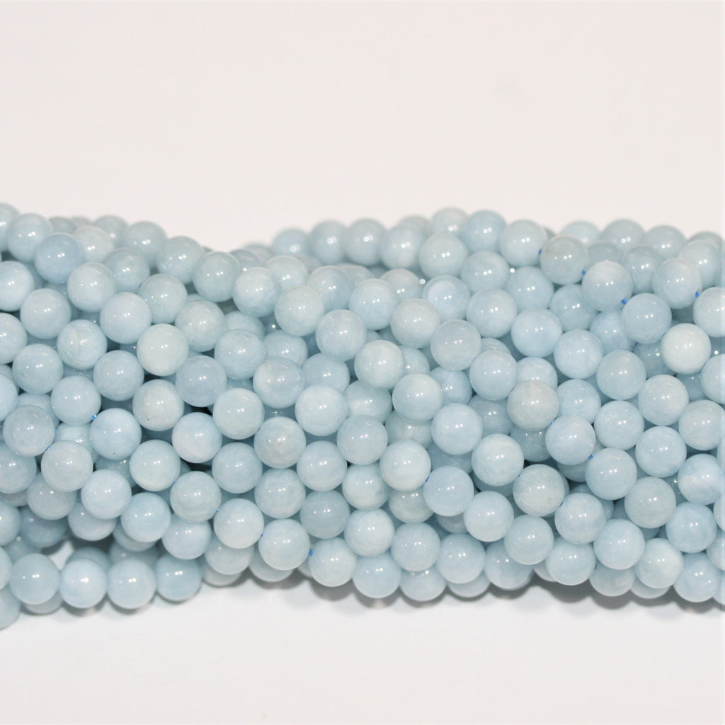 Cuentas redondas lisas de aguamarina 6- 6,5 mm.- Hilo 40cm.