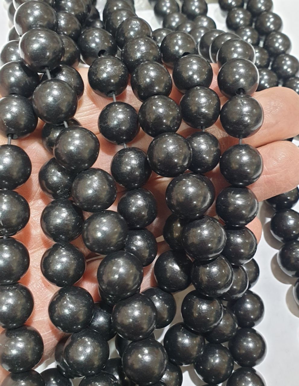 1 Strand 37cm  Shungite Beads 6mm -EMF Protection-Healing Properties -Mined In Karelia-Real Shungite-