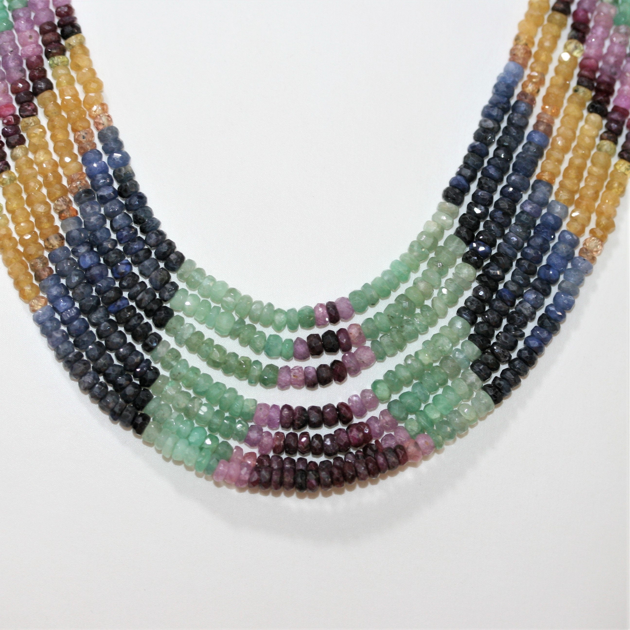 Collar de rondeles facetados con múltiples zafiros de 3,5 x 2 mm aprox. (7 hebras)