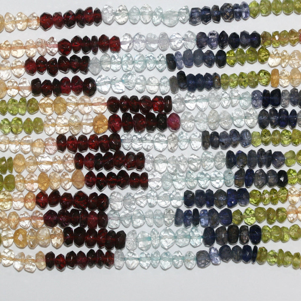 14" St  Multi Stone Faceted Rondelle Beads 6x4mm.-Strand 36cm