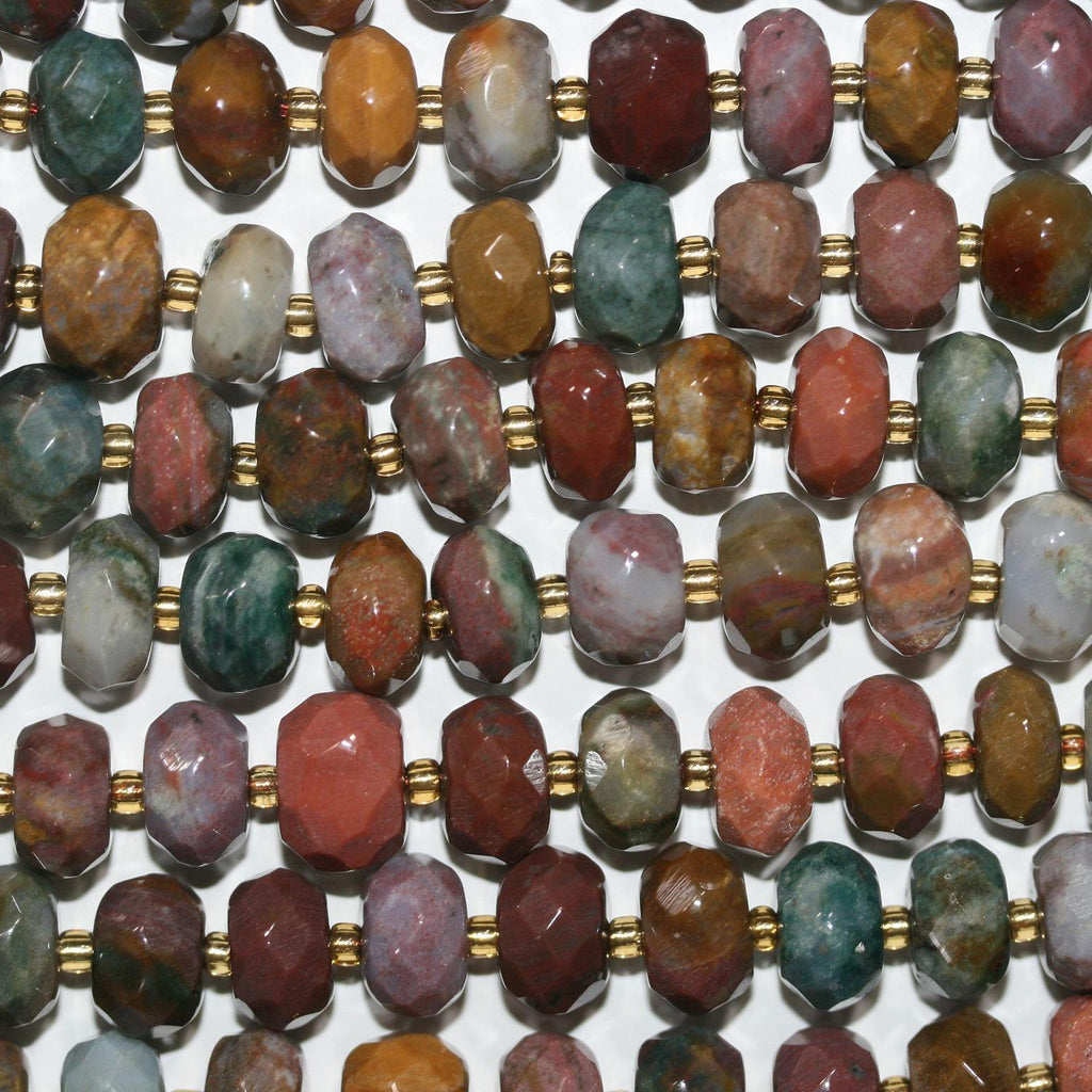 Cuentas redondas facetadas de jaspe oceánico de 16" de St., 11 x 6 mm, hilo de 40 cm.