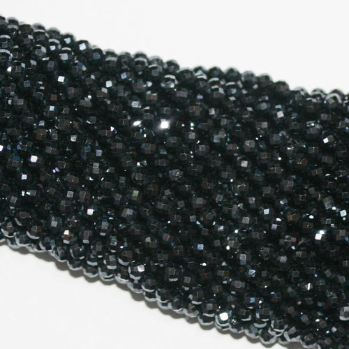 Perles rondes à facettes en spinelle gris clair, 3 mm, 32 mm (12 pouces) de long.