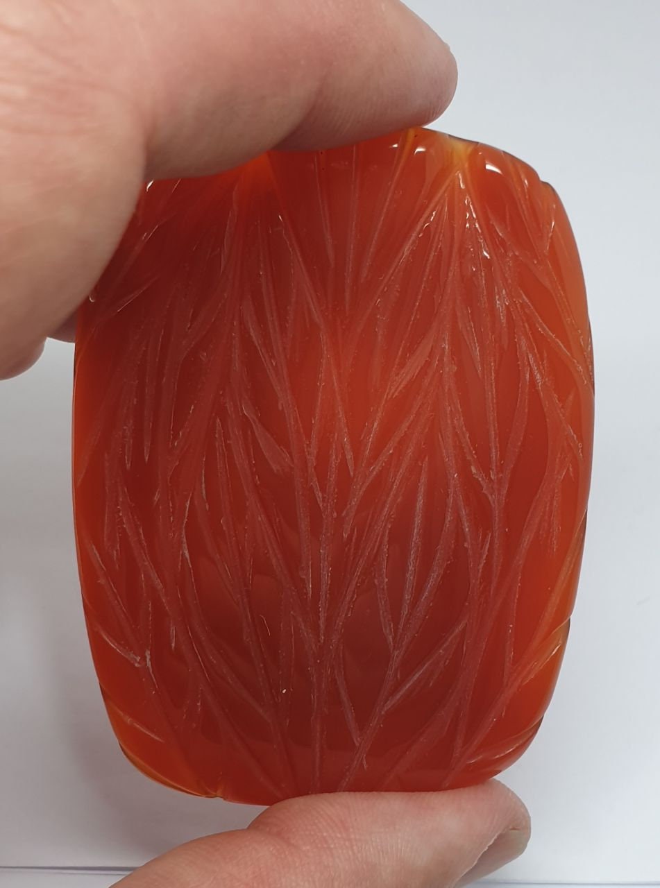 Handcrafted 202.85 ct Huge Carved In Carnelian Agate  Big Cabochon - Gemstone Carving- Unique Piece  62x45mm- One Of A kind Pendant
