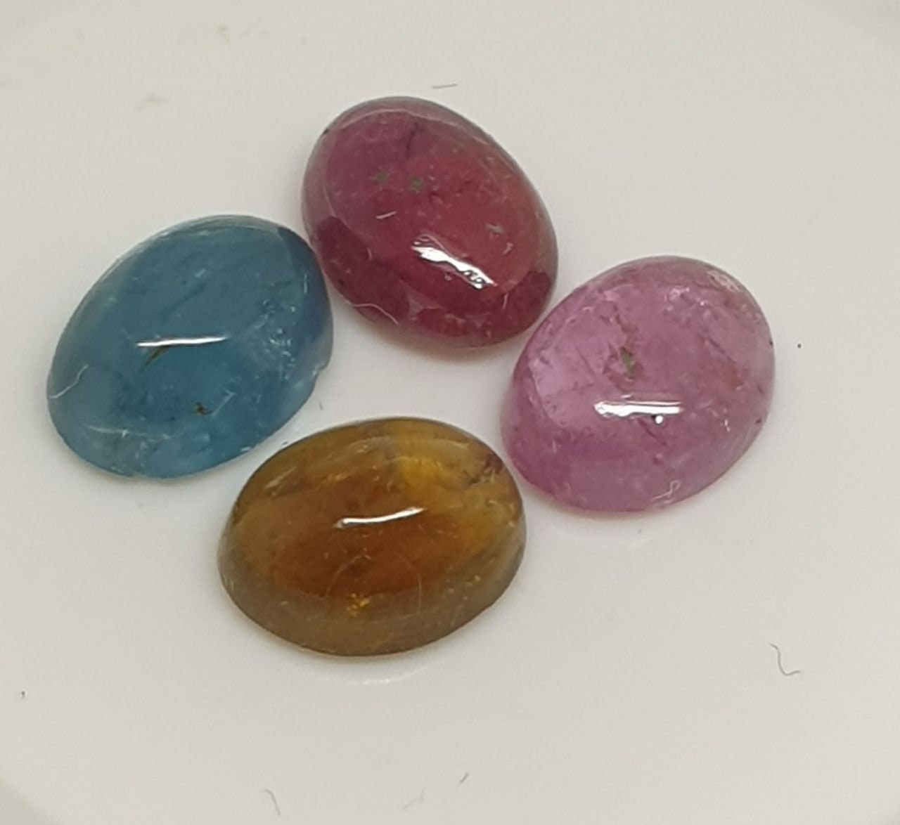 Tourmaline Lot Oval Cabochons 7x5mm.-(4pcs)  -Gemstone Parcels-Loose Stones Wholesale Price-Natural Gems
