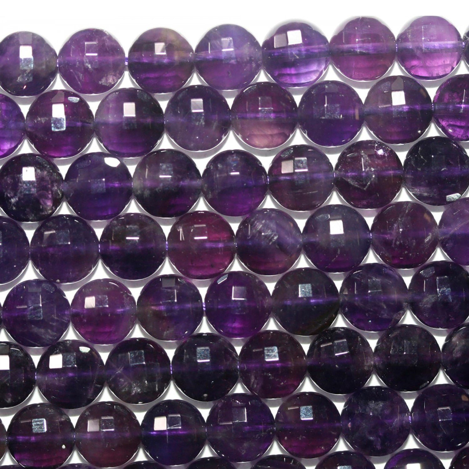 Perles de 38 cm (15 pouces) en améthyste facettée, taille pièce, 8 mm - Fil de 39 cm