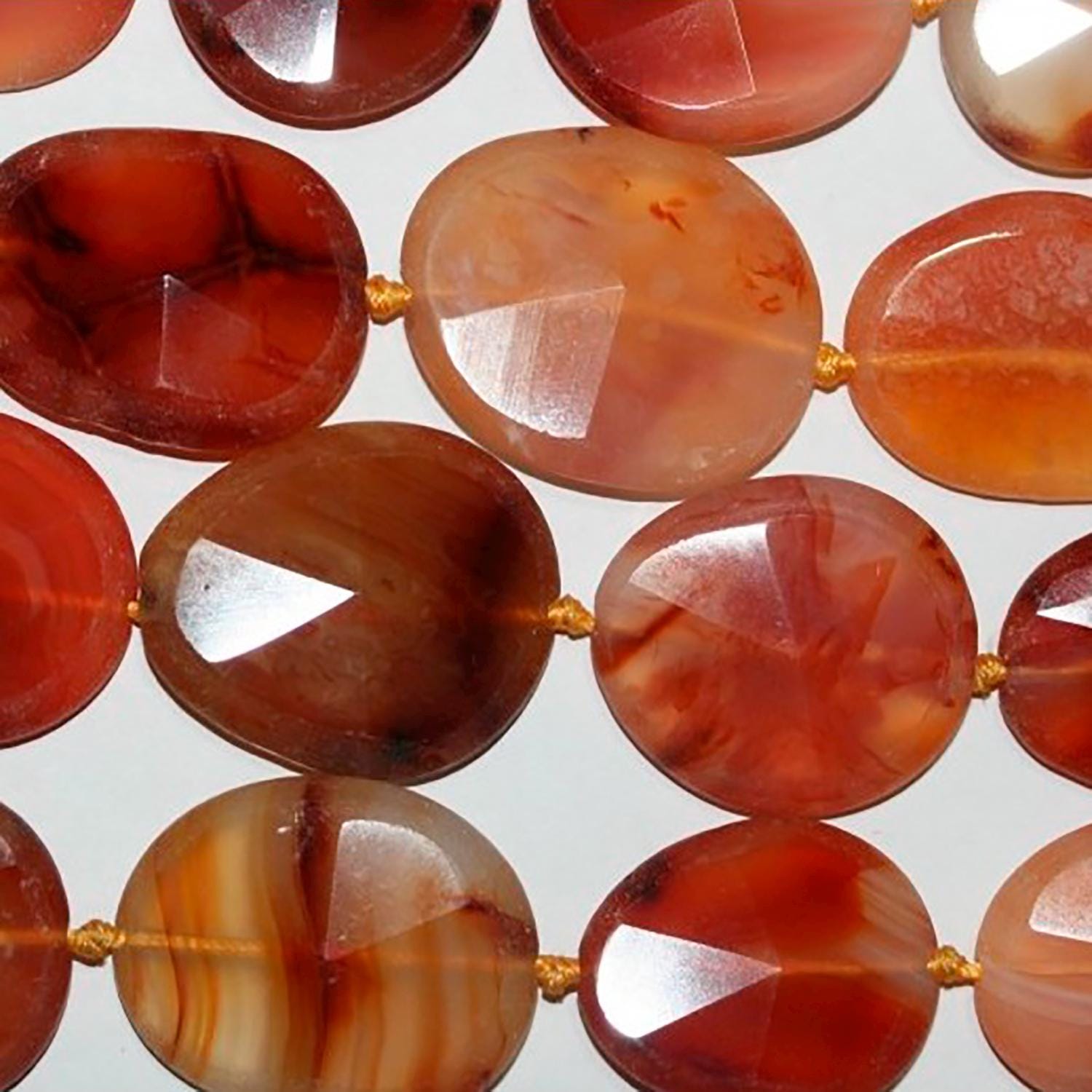 Cuentas ovaladas facetadas de cornalina de 40 cm (16"), 32 x 26 mm (aprox.), tira de 40 cm