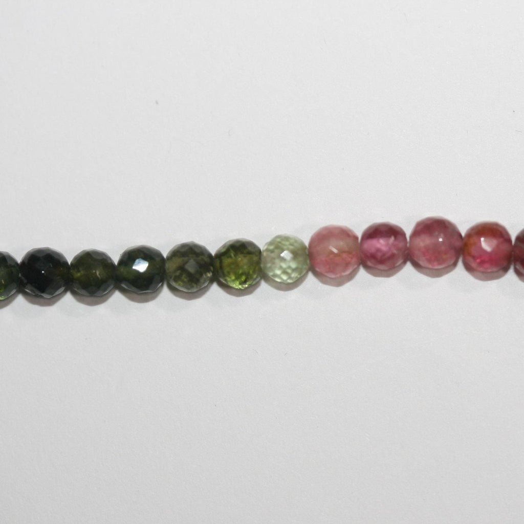 Perles rondes à facettes en tourmaline St de 14 pouces, 3,5 à 4 mm - Fil de 37 cm.