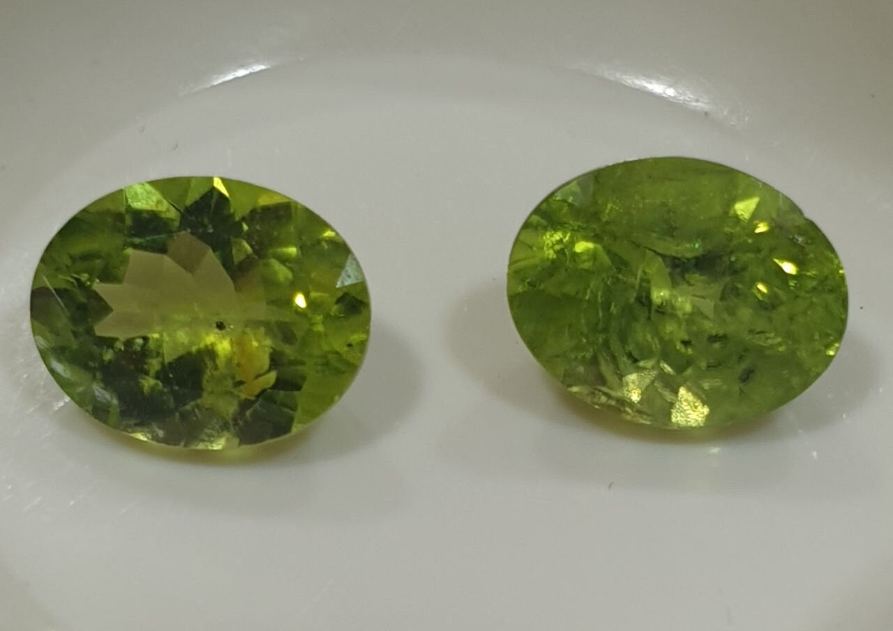 1 Peridot Matching Pair Faceted Oval Cut  10x8mm Olivine Green