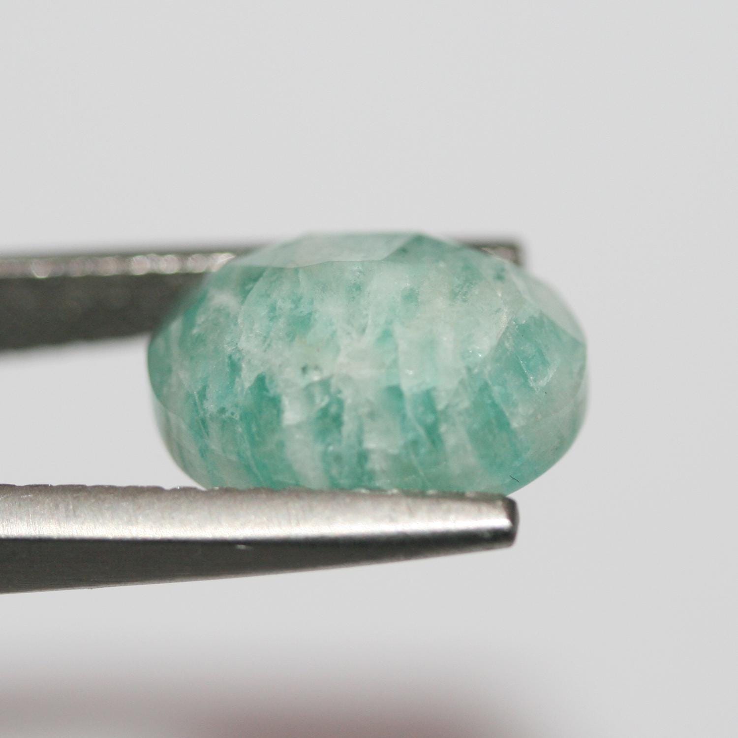 Lote de 4 cabujones facetados ovalados de amazonita de 12 x 10 mm (4 unidades)