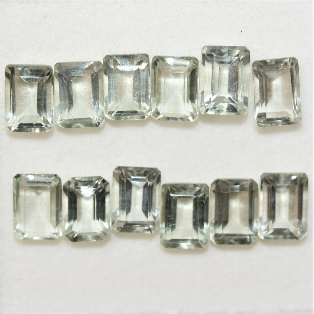Lote de Prasiolita Facetada Rectangular 7x5mm.- 12 Piezas