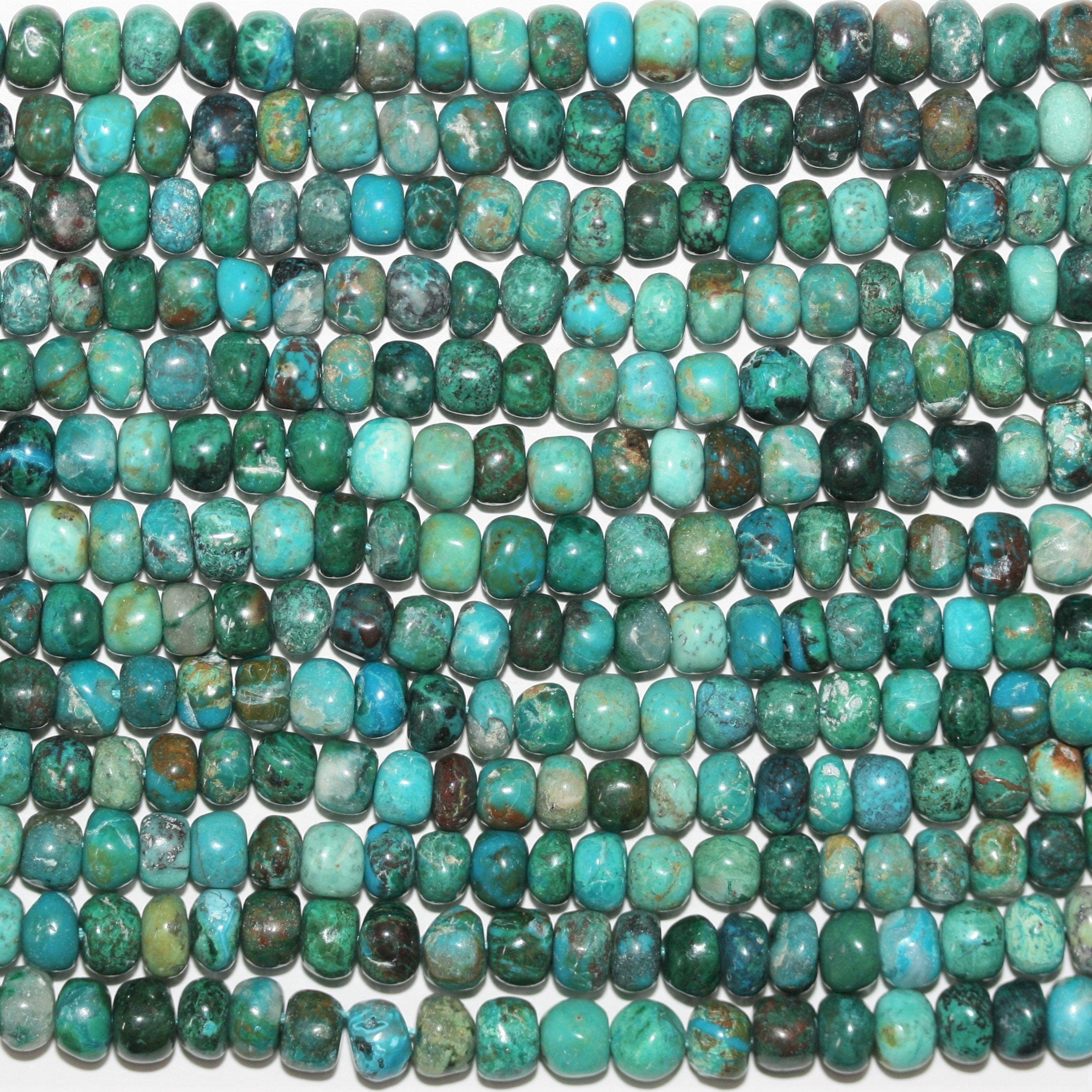 Cuentas redondas lisas de crisocola de 18" de Santa 6 x 4 mm - Hilo de 46 cm.