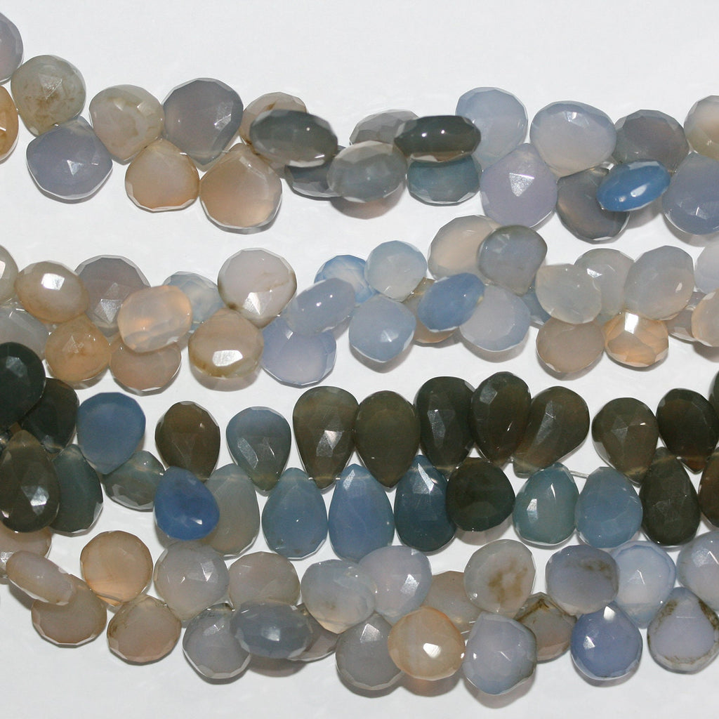 Perles en calchédoine multicolores à facettes en forme de goutte, 8 pouces, 11 mm environ - Fil de 20 cm.