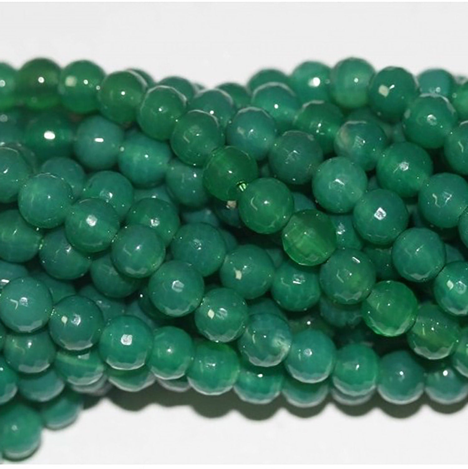 Perles rondes à facettes en agate verte St, 8 mm, 15 pouces (38 cm) - Longueur du fil : 39 cm