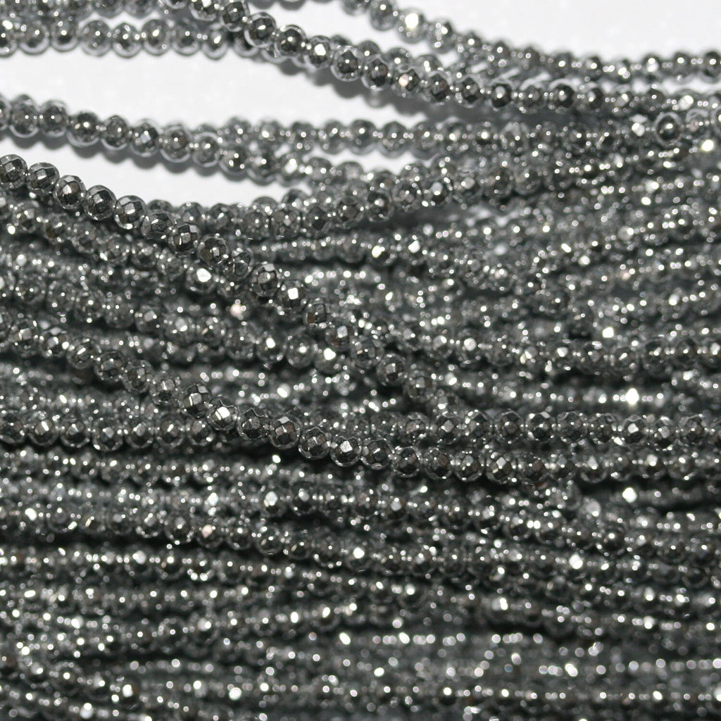 Cuentas redondas facetadas de hematita plateada de 16" de 3 mm - Hilo de 40 cm.