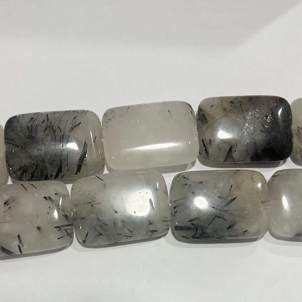 Cuentas rectangulares lisas de cuarzo turmalinado de 16" (30 x 21 mm) - Hilo de 40 cm