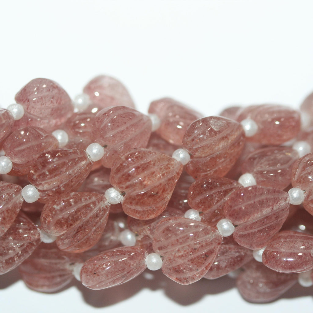 Cuentas Galonadas de Cuarzo Cereza de 8" con Forma de Corazón, 8-10 mm aprox. - Hilo de 20 cm - Ref. 15009