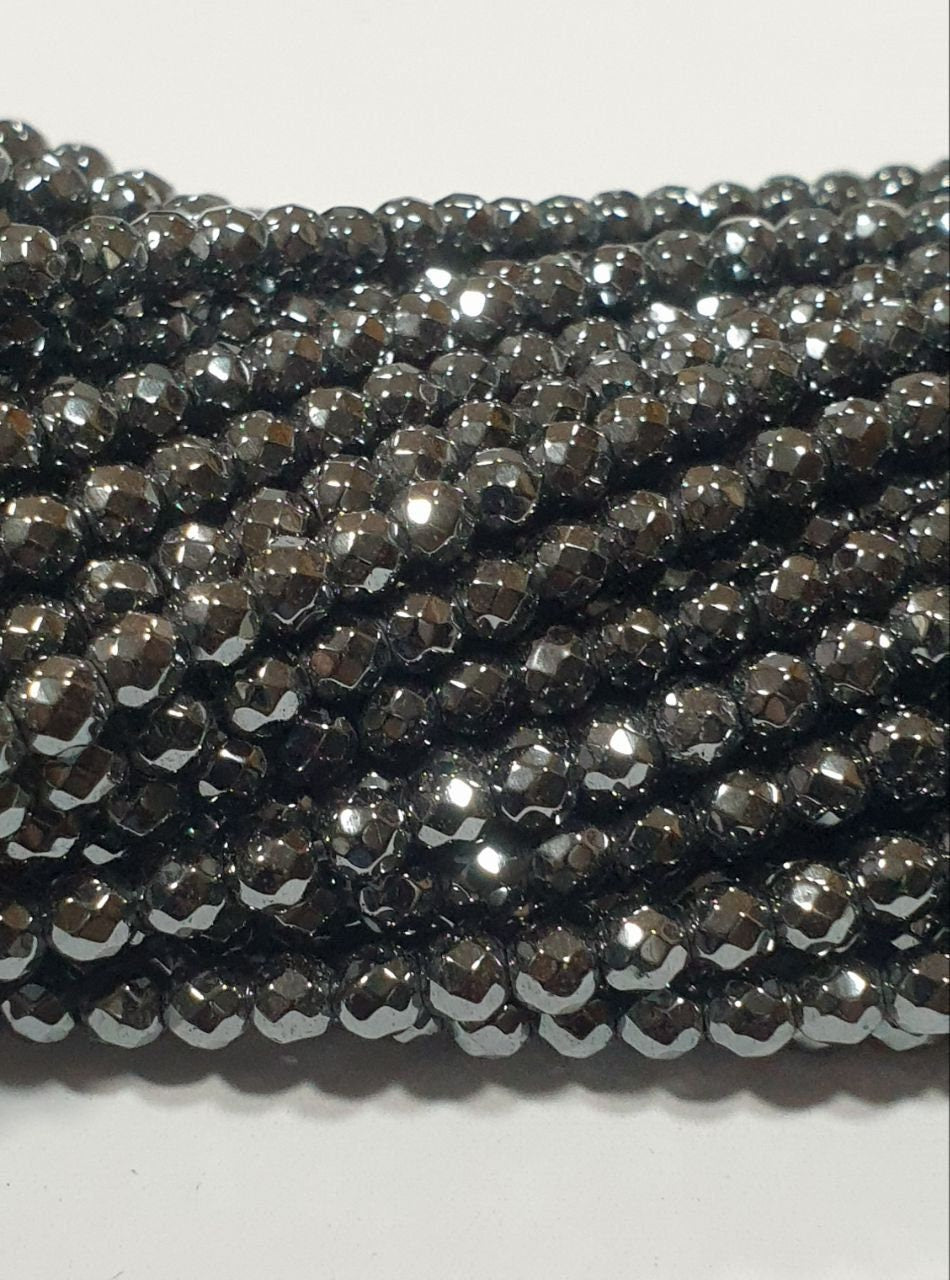Cuentas redondas facetadas de hematita de 4 mm (16") - Hilo de 40 cm