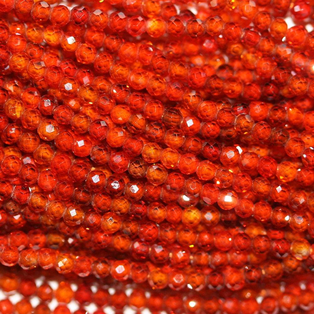 Perles rondes à facettes en zircon cubique orange de 15 pouces (38 cm), 2 mm, fil de 40 cm.