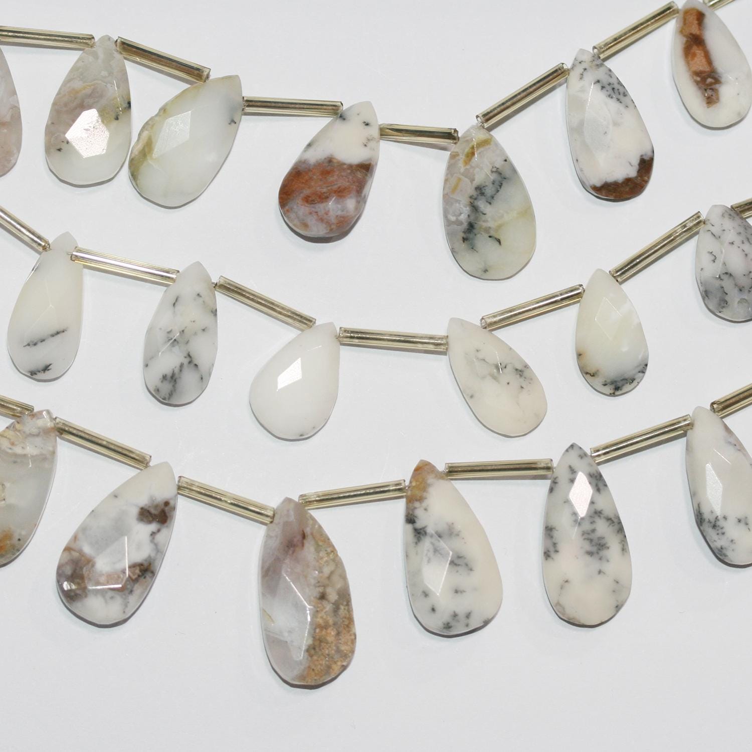 Perles en forme de goutte à facettes en opale dendritique St 9" 20x10mm.Environ - Fil 22cm.