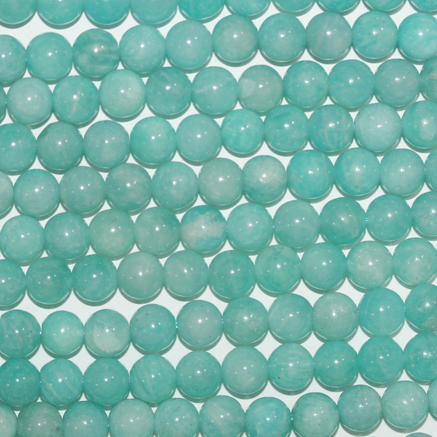 Perles rondes lisses en amazonite péruvienne de 15 pouces, 8 mm, brin de 39 cm.