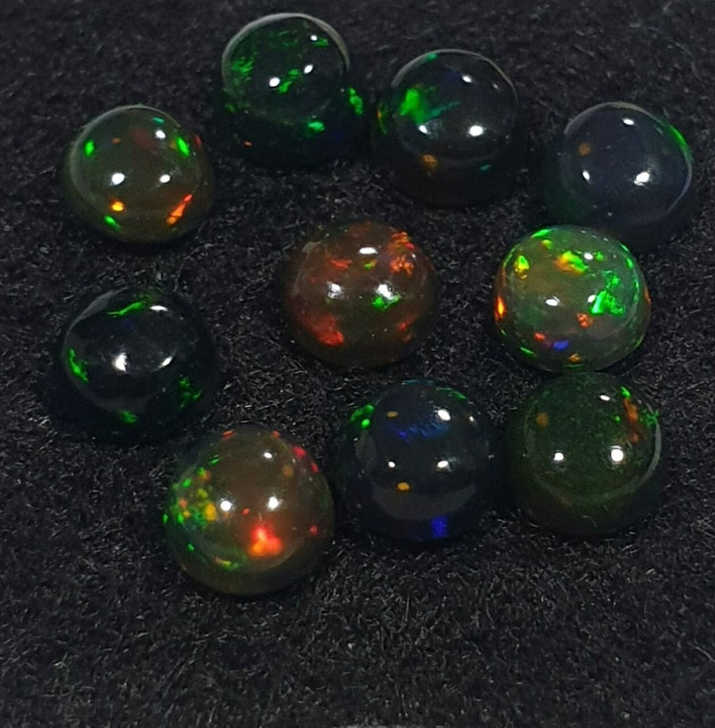 Ethiopian Black Opal Lot Round Cabochon 4mm. (10pcs)  -Gemstone Parcels-Loose Stones Wholesale Price