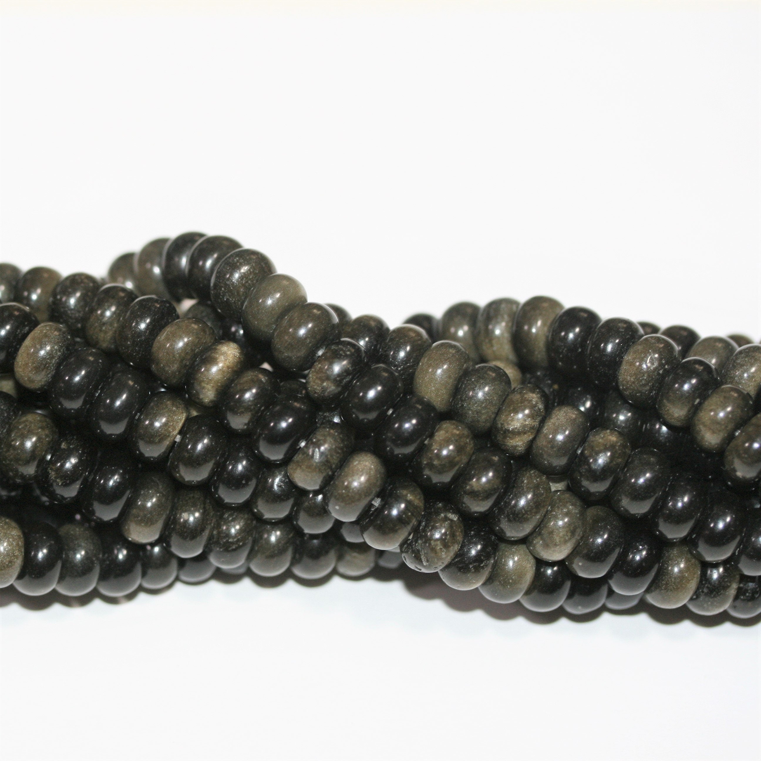 Perles rondelles lisses en obsidienne St 15" 8x5mm.- Brin 39cm.