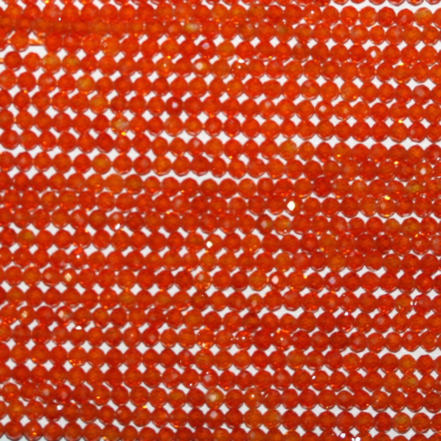 Bracelet en zircon cubique orange facetté rond de 15 pouces, 2 mm, longueur 37 cm.