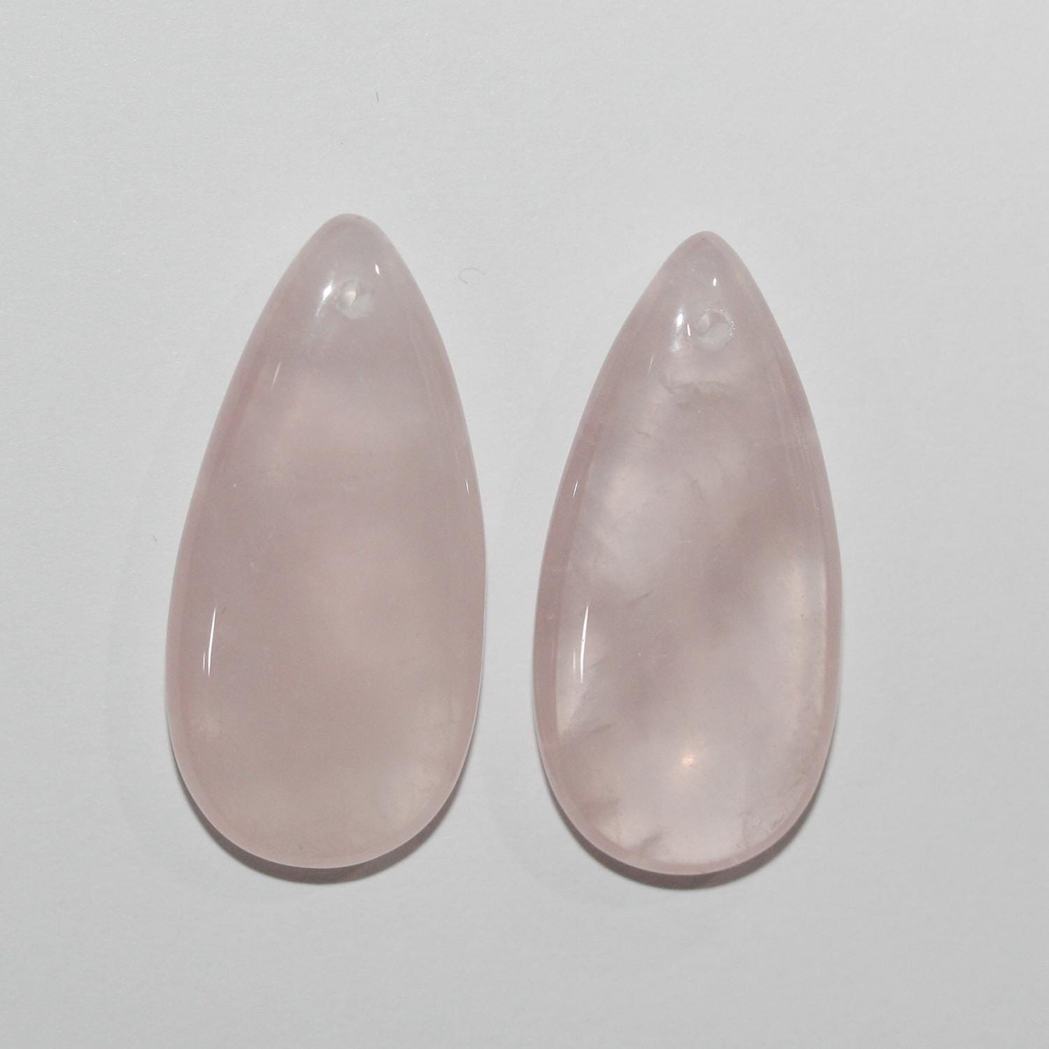 Pendentif goutte lisse en quartz rose 33x16mm.( 1 paire )