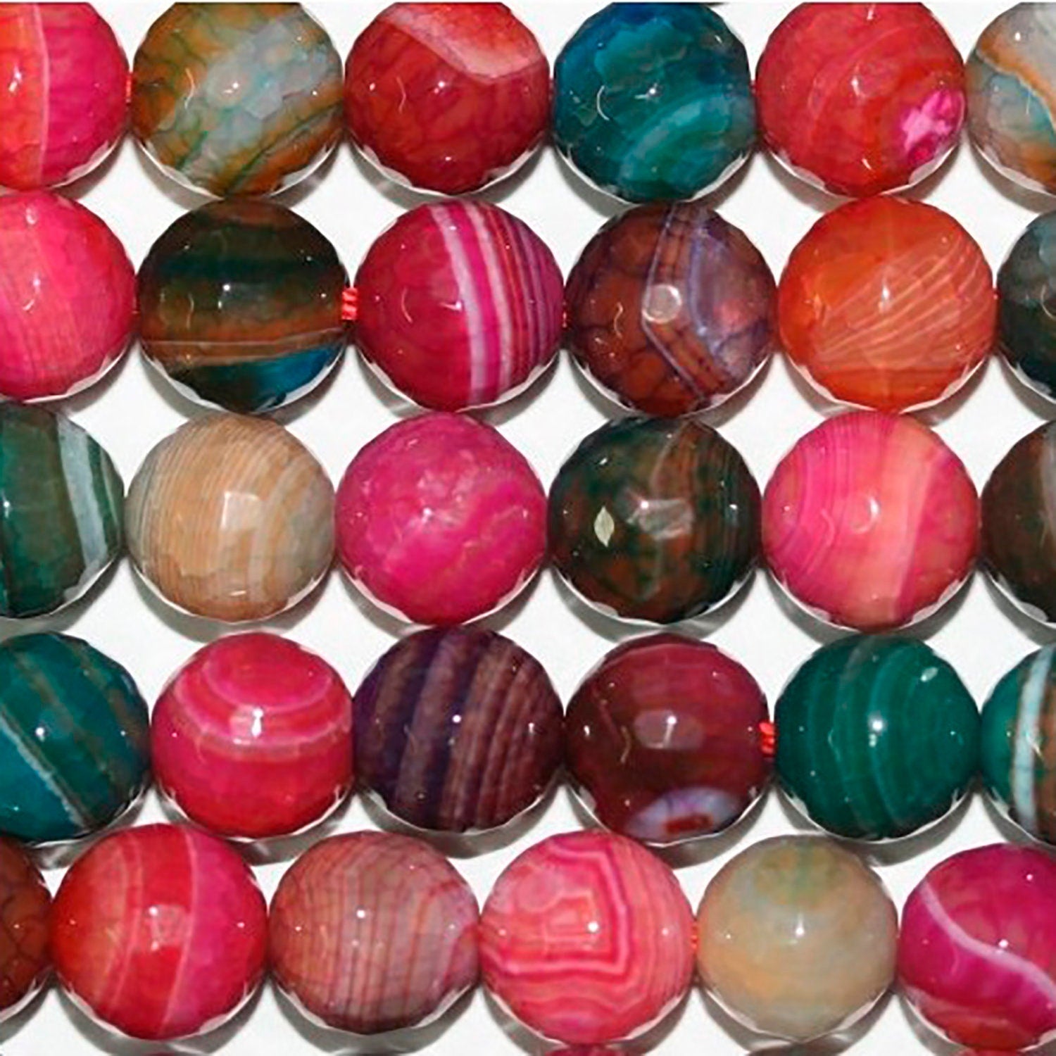 Cuentas redondas facetadas de ágata multicolor de 16" (8 mm) - Hilo de 40 cm