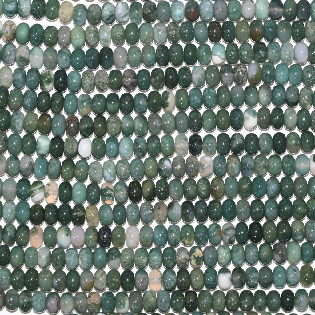 Perles rondelles lisses en agate mousse St de 15 pouces, 8 x 5 mm - Fil de 38 cm.