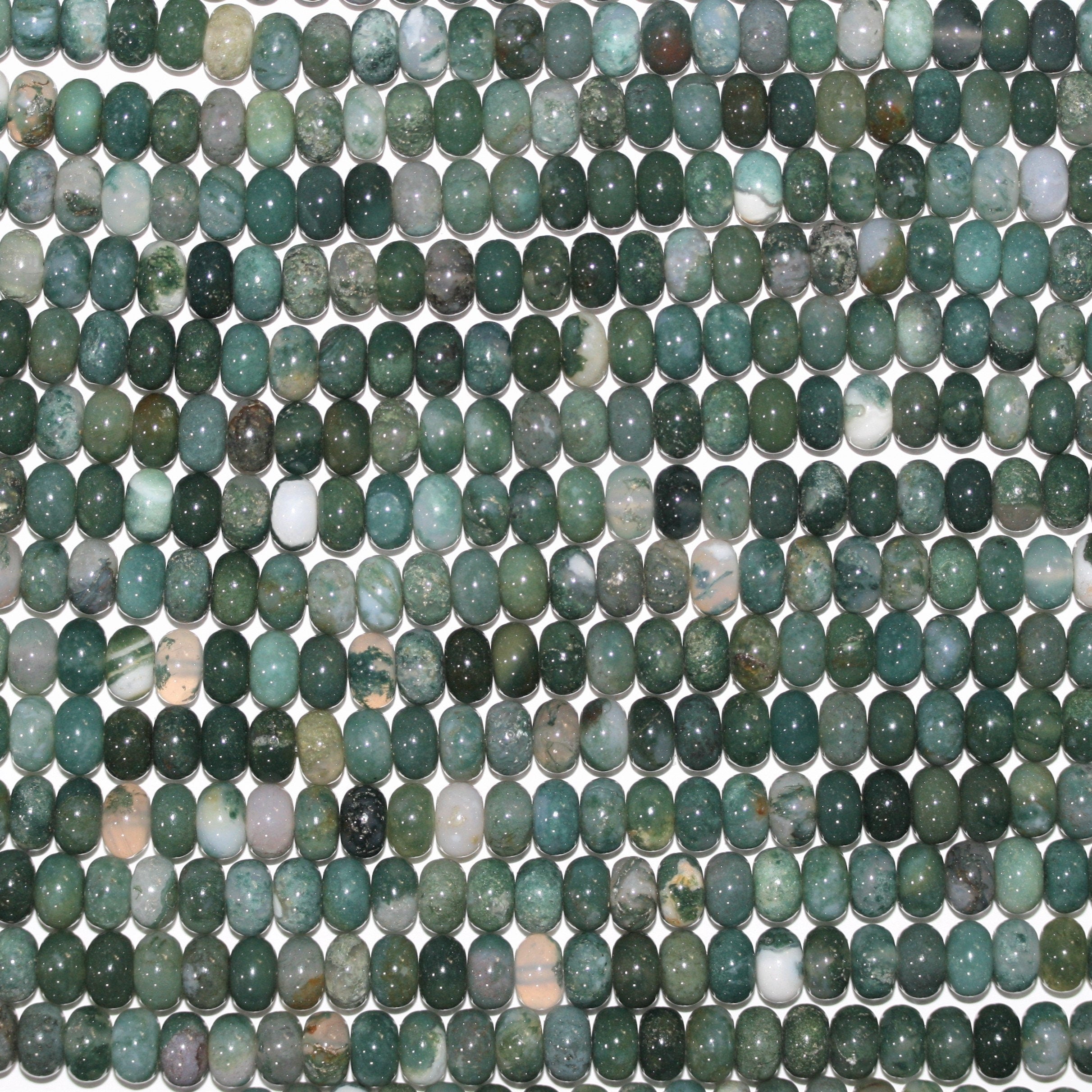 Perles rondelles lisses en agate mousse St de 15 pouces, 8 x 5 mm - Fil de 38 cm.