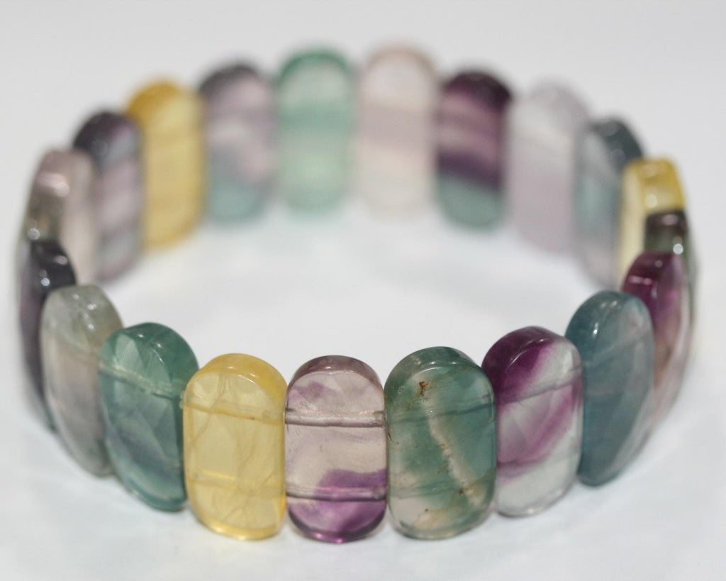 Pulsera elástica de fluorita facetada ovalada - Joyas con cuentas de doble perforación - Poder curativo - Gemas naturales