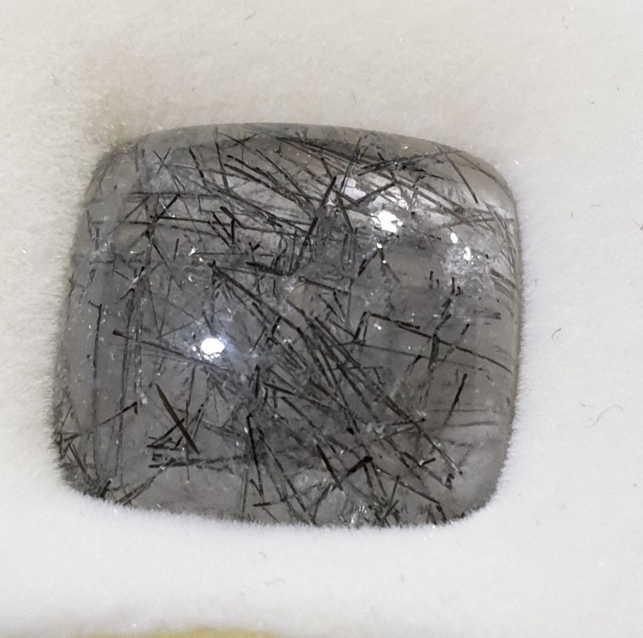 Tourmalinated Quartz Cushion  Cabochon Flat Back 17x17.5mm 21ct Tourmaline Needles Inclusions