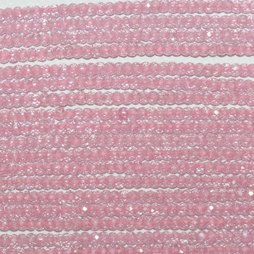 13" St Pink Cubic Zirconia Faceted Rondelle Beads 3x2mm.Strand 37cm.