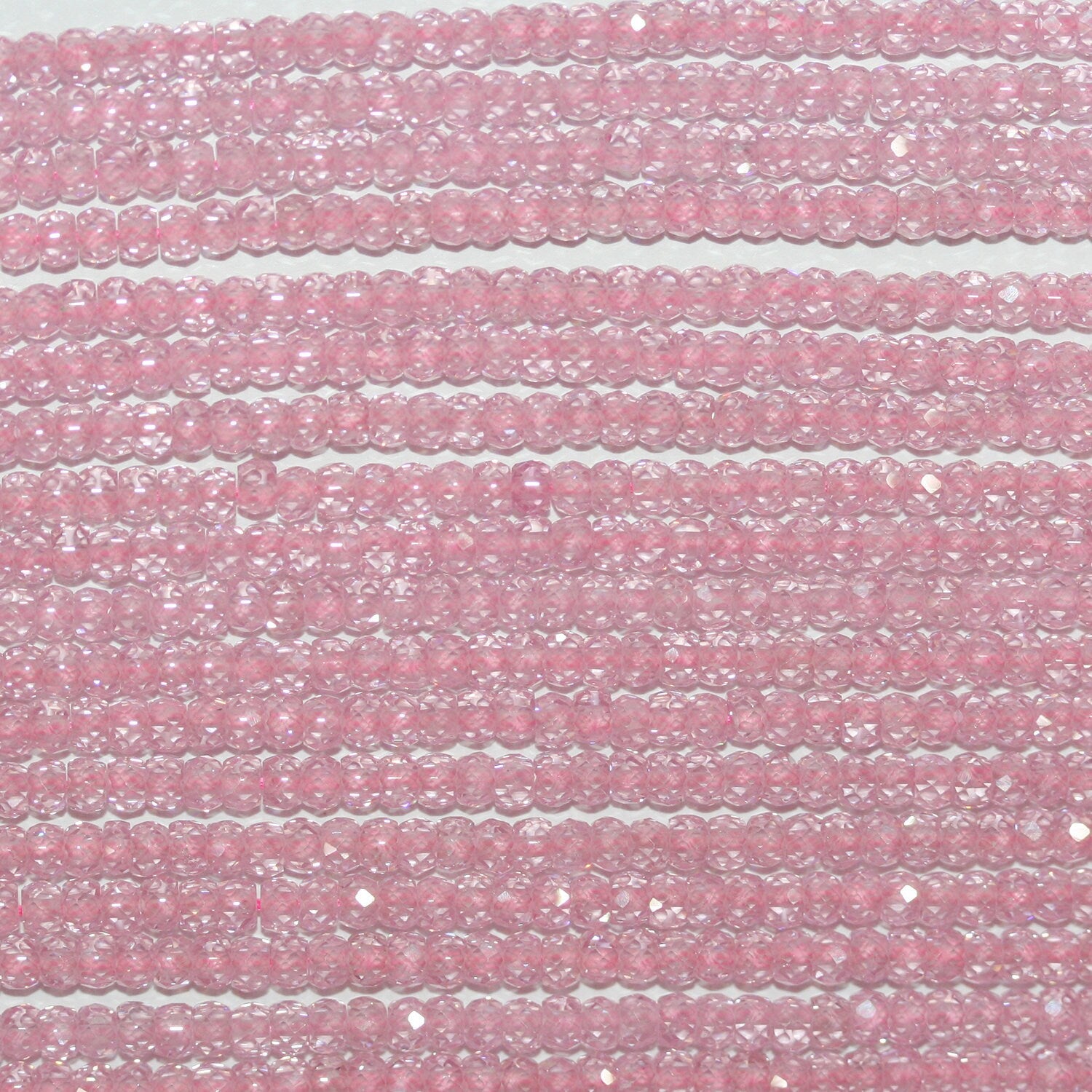 13" St Pink Cubic Zirconia Faceted Rondelle Beads 3x2mm.Strand 37cm.