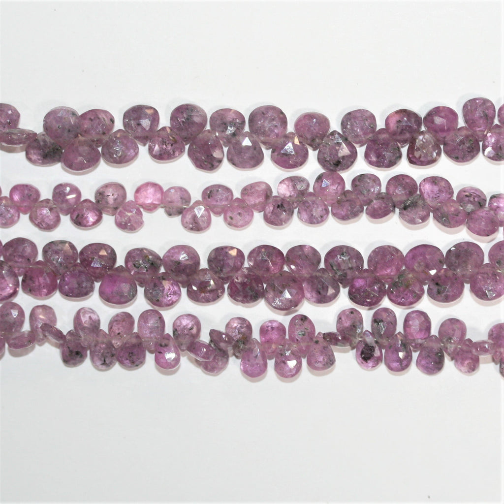 Perles en saphir rose facettées en forme de goutte de 8 pouces, 4 mm, rang de 20 cm.